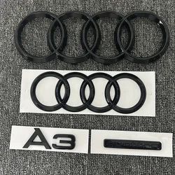 AUDI 2010-2020 A3 4 Ring logo ABS Black Car Hood Front Bonnet Grill Rear Trunk Emblem Badge Sticker A3 mark Quarrto Emblem