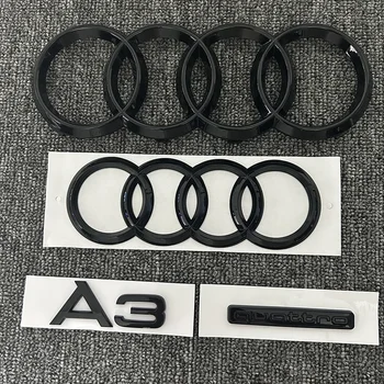 AUDI 2010-2020 A3 4 링 로고 ABS 블랙 자동차 후드 프론트 보닛 그릴 뒷 트렁크 엠블럼 배지 스티커 A3 마크 Quarrto 엠블럼