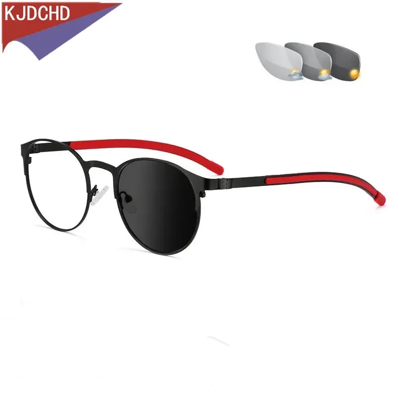 

Retro Design Outdoor Sun Discoloration Reading Glasses Women Men Metal Sport Round Farsighted Eyeglasses 0 +25 +50 +75 To +600