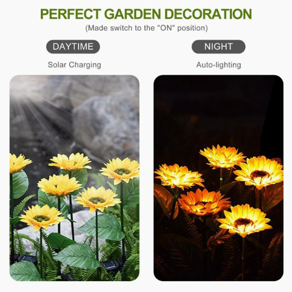 LED Solar Sunflower Outdoor Lawn Light Waterproof Pathway Yard Wedding Holiday Garden Decoration Solar Flowers Lamp Wholesale