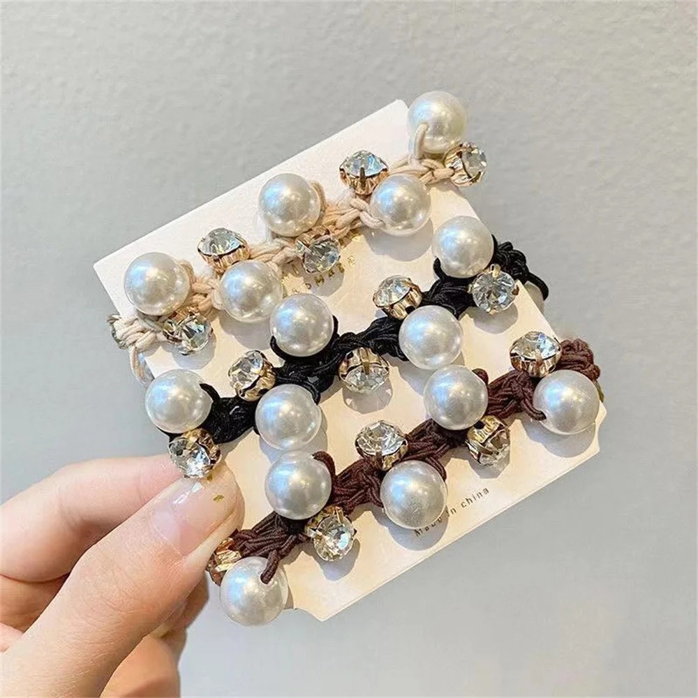 Elegant Pearl Hair Ring for Women Black Velvet Pearl Intestine Headwear Glitter Rhinestone for Girl Hair Accessories