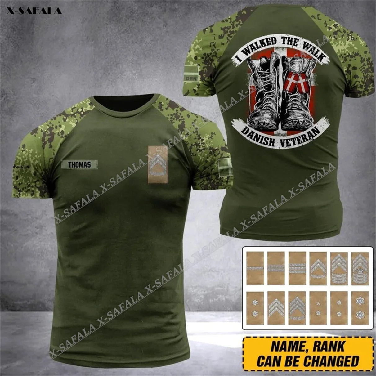 Custom Rank Name Danish Denmark Military Camo Soldier ARMY VETERAN Flag 3D Printed T Shirt Men Top Tee Summer 2023 Armor