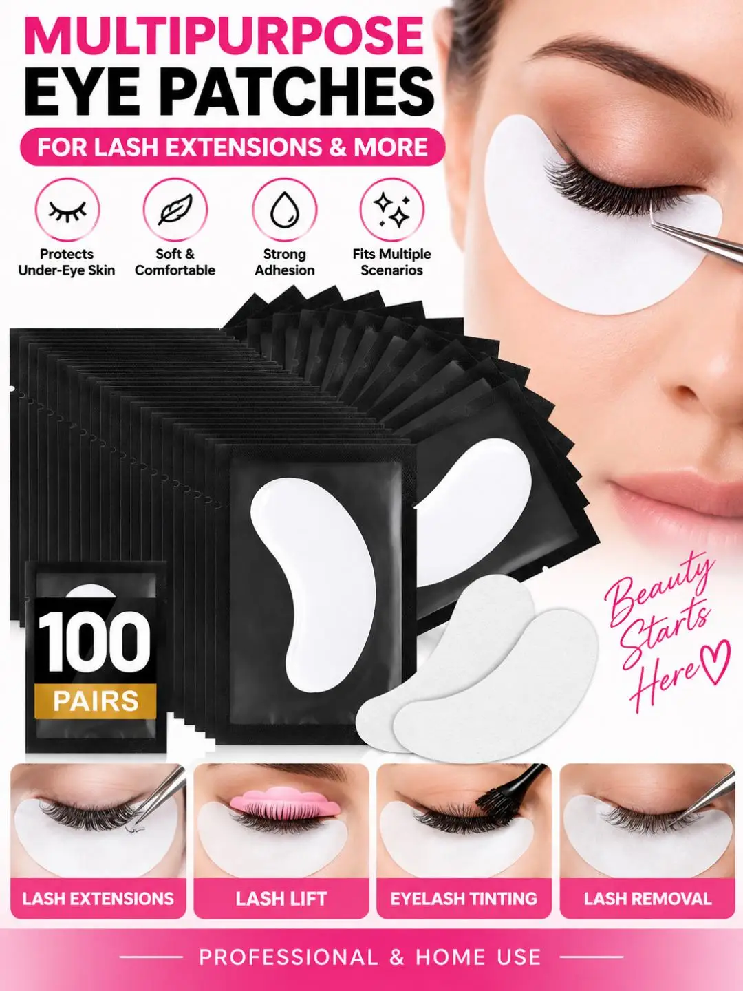 100 Pairs Hydrogel Eye Patches Individually Wrapped Low Hypoallergenic Gel Eye Patches for Lash Extensions Lash Lift and Tinting