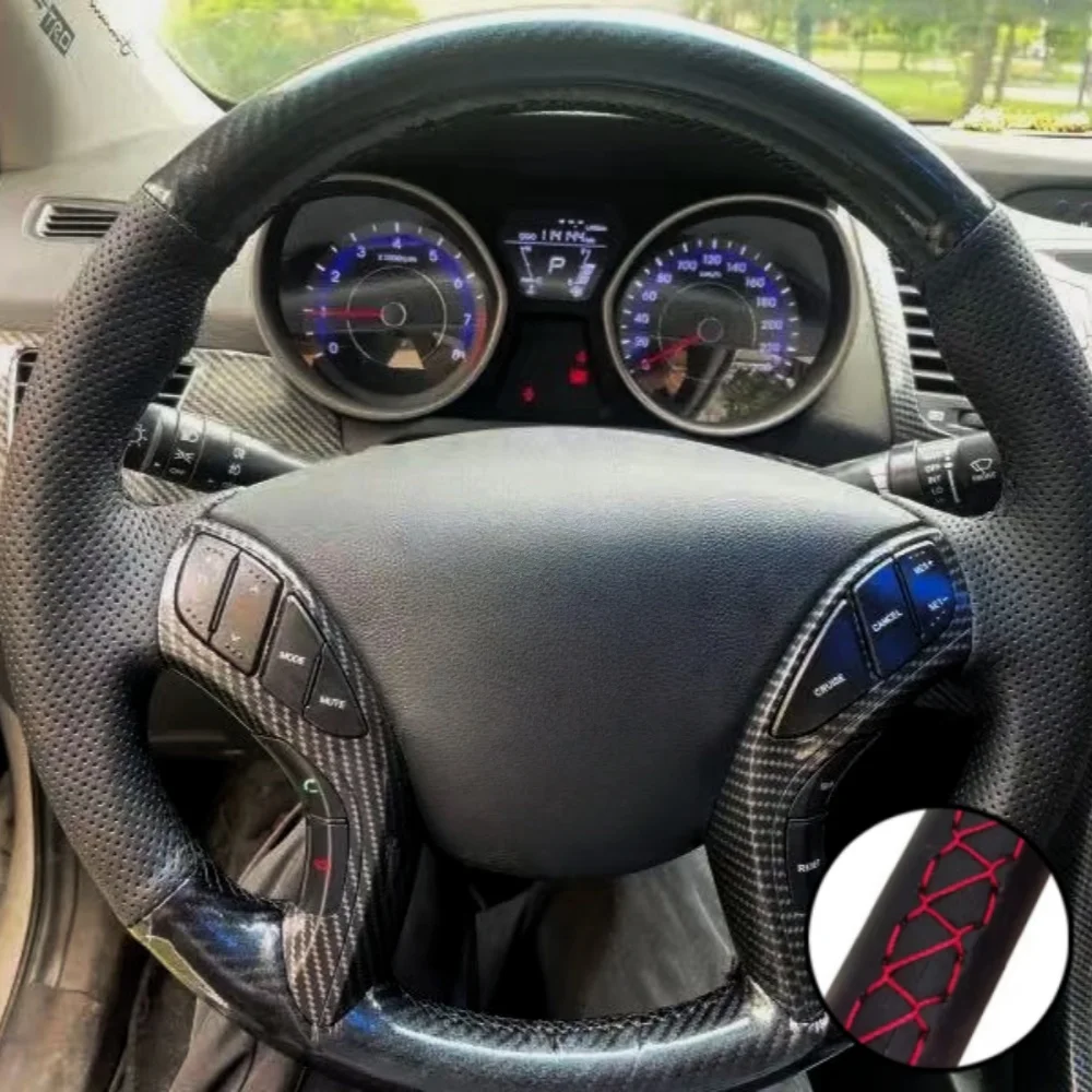 

Плетеный чехол на руль автомобиля, ручное шитье из углеродного волокна, кожа для Hyundai Elantra 2011-2016 Avante i30 2012 2013-2016