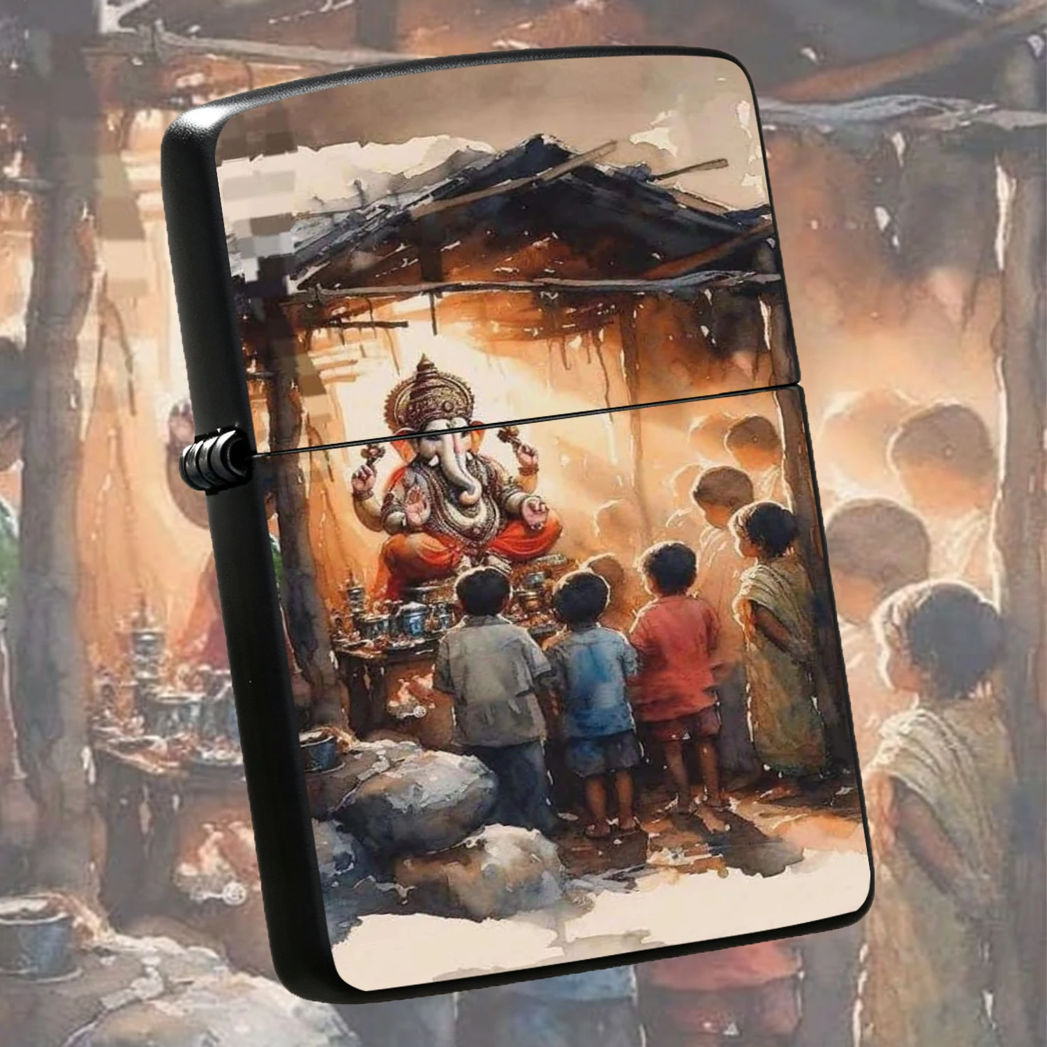 Creative Portable Lighter With Traditional Indian Watercolor Ganesha Festival Worship Art Print, Multi-Scene Usable For Daily Candle Lighting, Outdoor Activities, Exotic Cultural Decorative Present For Family And Hindu Religious Festivals A