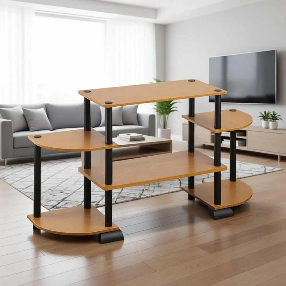 

Rounded TV Stand in Light Cherry and Black Finish