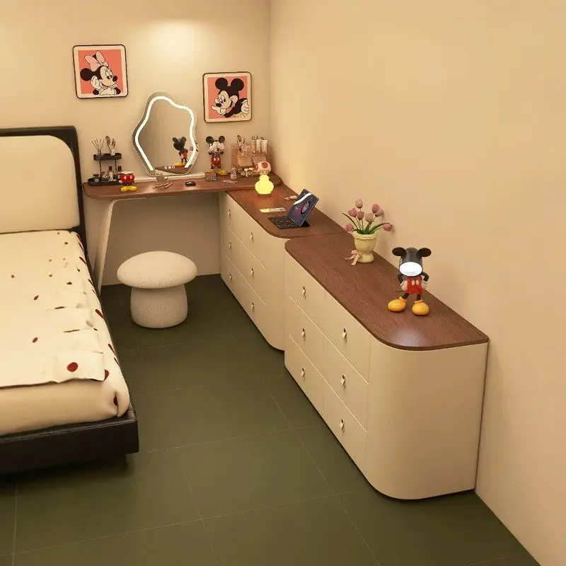 خزانة ملابس من الخشب الصلب مدمجة وحديثة وبسيطة لغرفة النوم وطاولة مكياج لتخزين الشقة الصغيرة #4