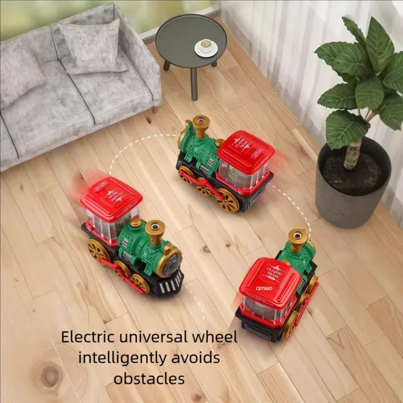 Juguete de tren con motor de vapor eléctrico: efectos de humo, luz y sonido, regalo para niños