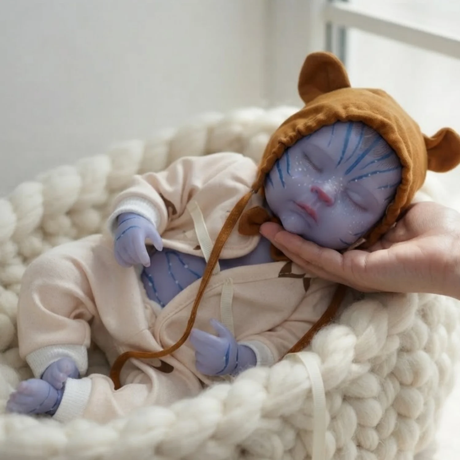13 Inch Glow in the Dark Reborn Bebe Doll, Full Body Soft Silicone, Hand Painted Luminous Paintings, Sleeping Newborn Alien Doll - view 3