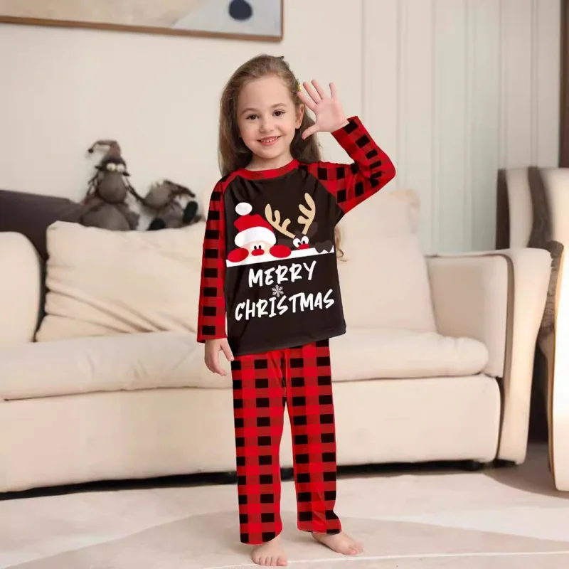 Merry Christmas Family Pajamas Set Mom Dad Kids Matching Outfits Santa Elk Tops+Stripe Pant 2 Pieces Suit Soft Xmas Sleepwear