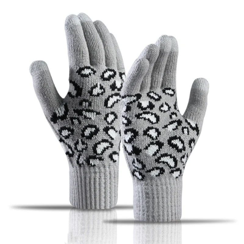 Guantes cálidos de invierno para mujer, guantes tejidos con estampado de leopardo para pantalla táctil, guantes para hombre, regalo de Navidad para teléfono móvil 2022