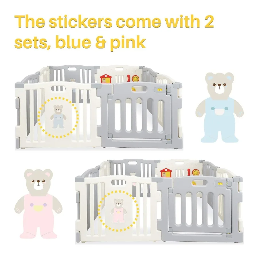 Grey - White Baby Interactive Playpen 8 Panel Safety Gate Children Play Center Child Activity Pen