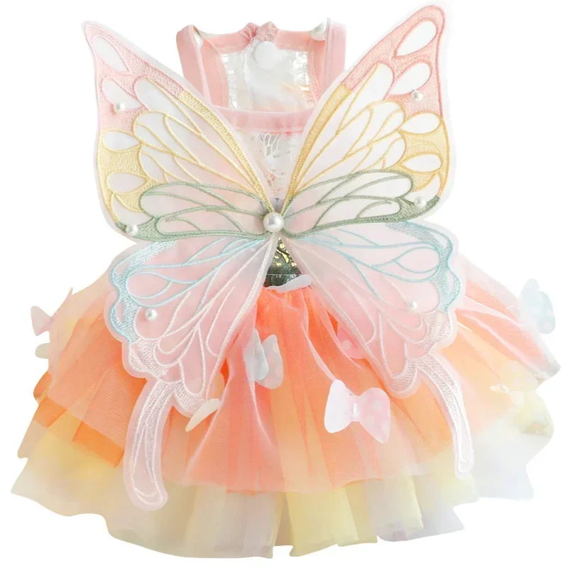 Rainbow Butterfly Colorful Fluffy Clothes for Puppy, Spring and Summer Clothes, Cat Princess Dress, Small Dog, Teddy Pet