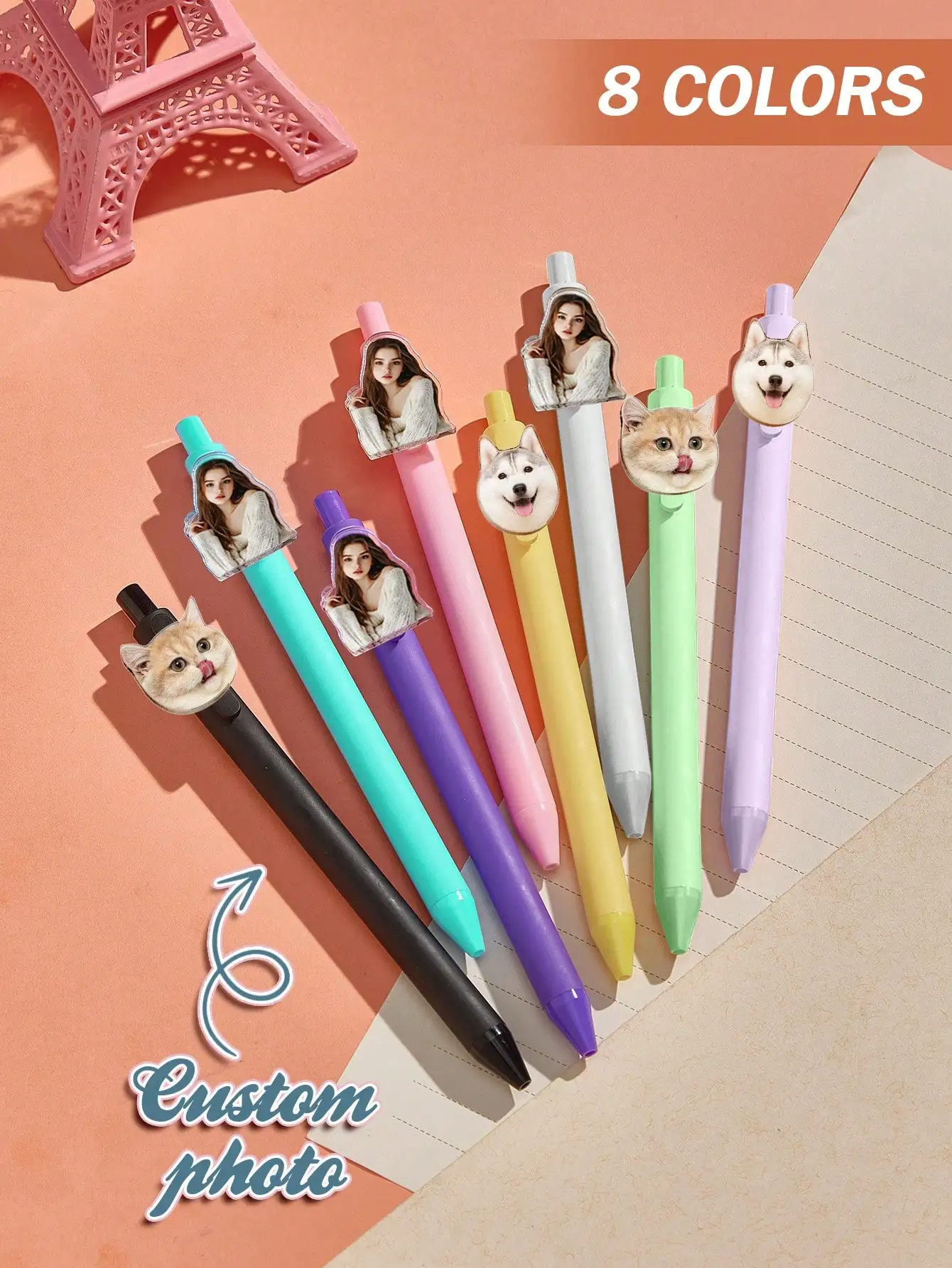 1 Custom Photo Ballpoint Pens Personalized Colorful Plastic Pen Cute Kawaii Novel Stylish School Office Gift for Mom Dad Couple