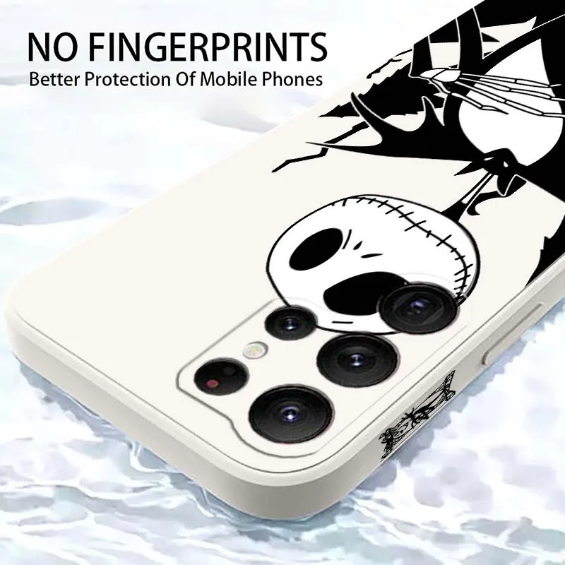 サムスン Galaxy S25 S24 S23 S22 S21 S20 Ultra Plus FE 5G用 ナイトメア・ビフォア・クリスマス 液体状左ロープカバー付きスマホケース