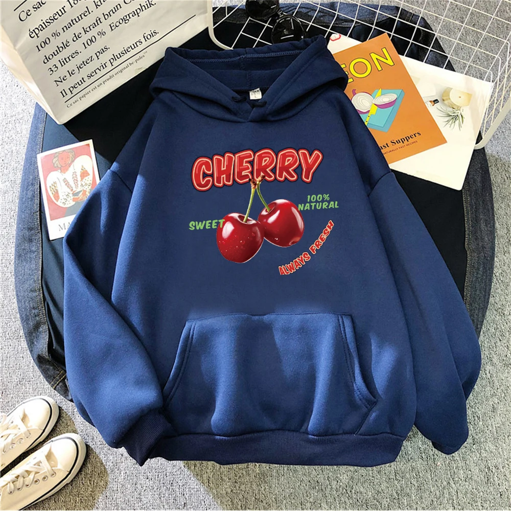 Cherry Sweet 100% Natural Print Hoodies Y2K Women All-Match Fashion Hoodie Autumn Fleece Hoody Casual Pocket Clothing Unisex