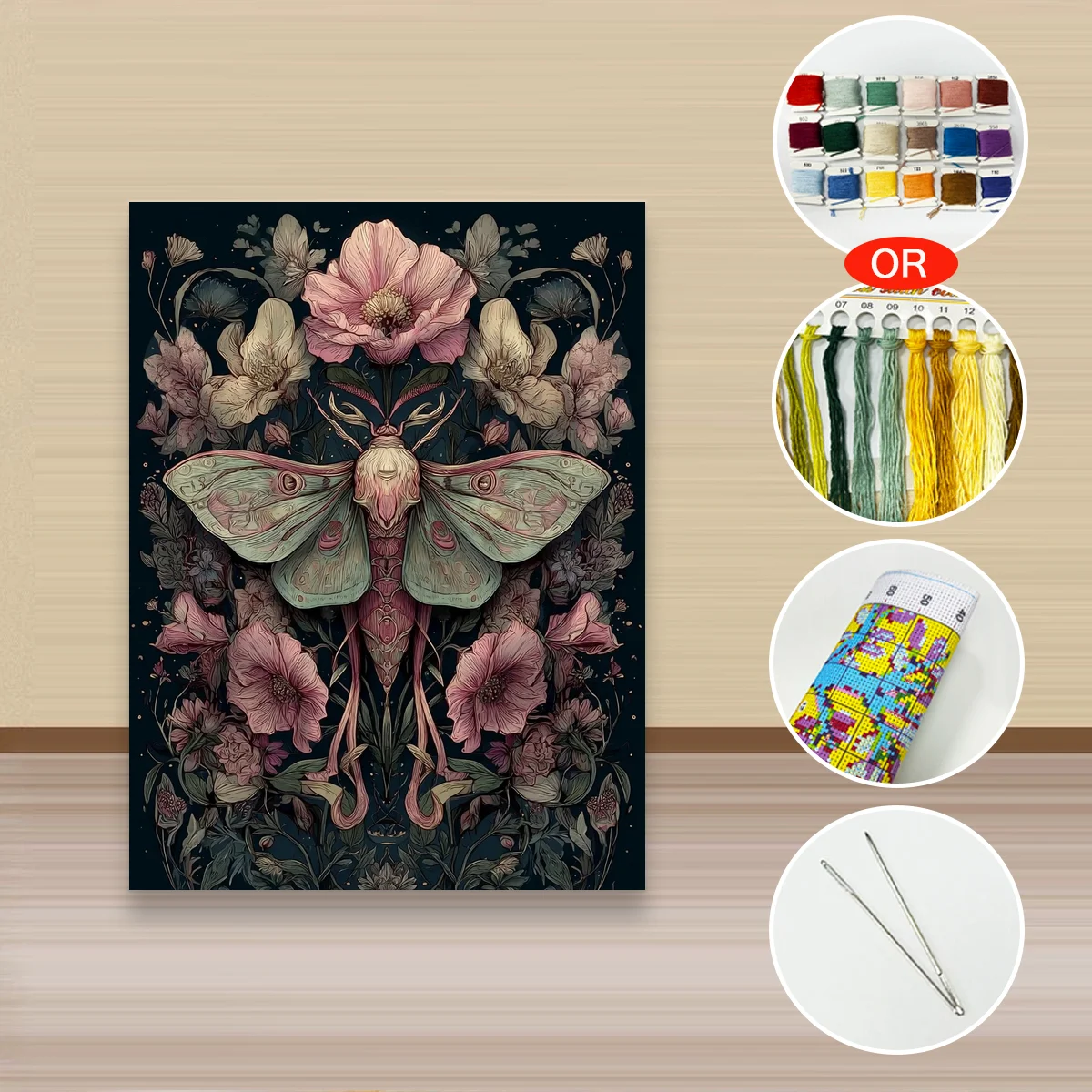 1 Stück 30x40cm/11,8x15,7 Zoll, 11Ct/14Ct Kreuzstich-Set, DIY Valentinstagsgeschenk, Stickerei-Set für Festivals, Motte und Blumen – Detail 2