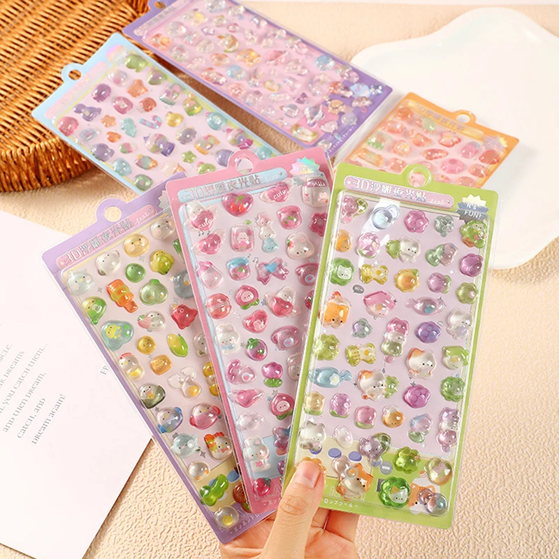 Kawaii الكرتون ثلاثية الأبعاد الإغاثة ملصق لطيف كريستال هلام التصحيح ل قضية الهاتف المحمول مرآة سجل القصاصات مجلة الحيوان ديكور #2