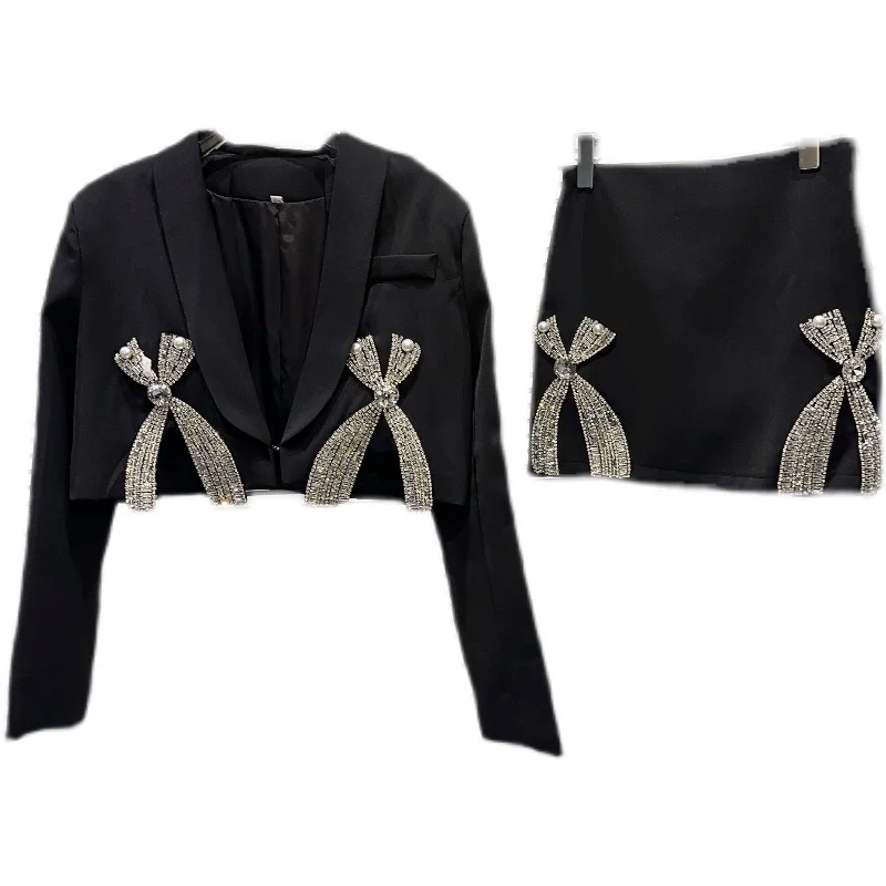 k  Knot oulder Pad Suit Heavy Work ort Skirt Set New Autumn Faion for Women 25-35 Years Old High Quali
