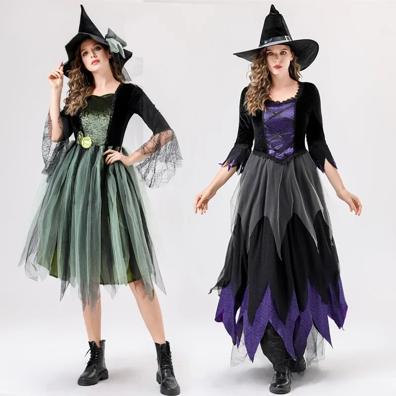 

Stage Performance 2025 New Vampire Theme Halloween Outfit Women's Modern Dance Clothing Adult Dark Witch Costume Skirt With Mesh