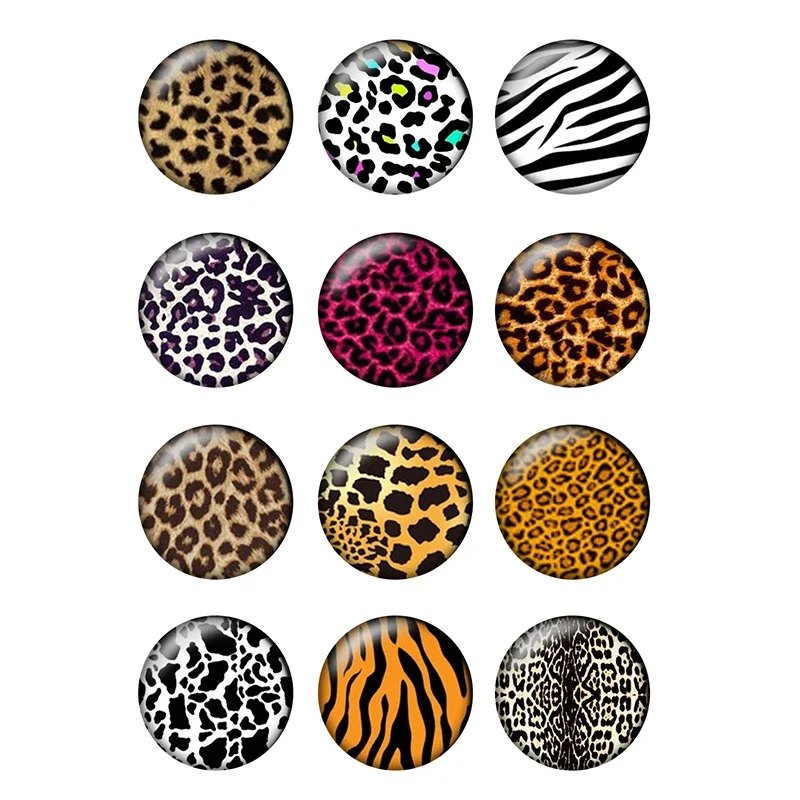 12pcs Zebra Stripe Leopard Pattern Round Photo Glass Cabochon 10 12 14 20 25mm Demo Flat Back DIY Jewelry Making Wholesale T073