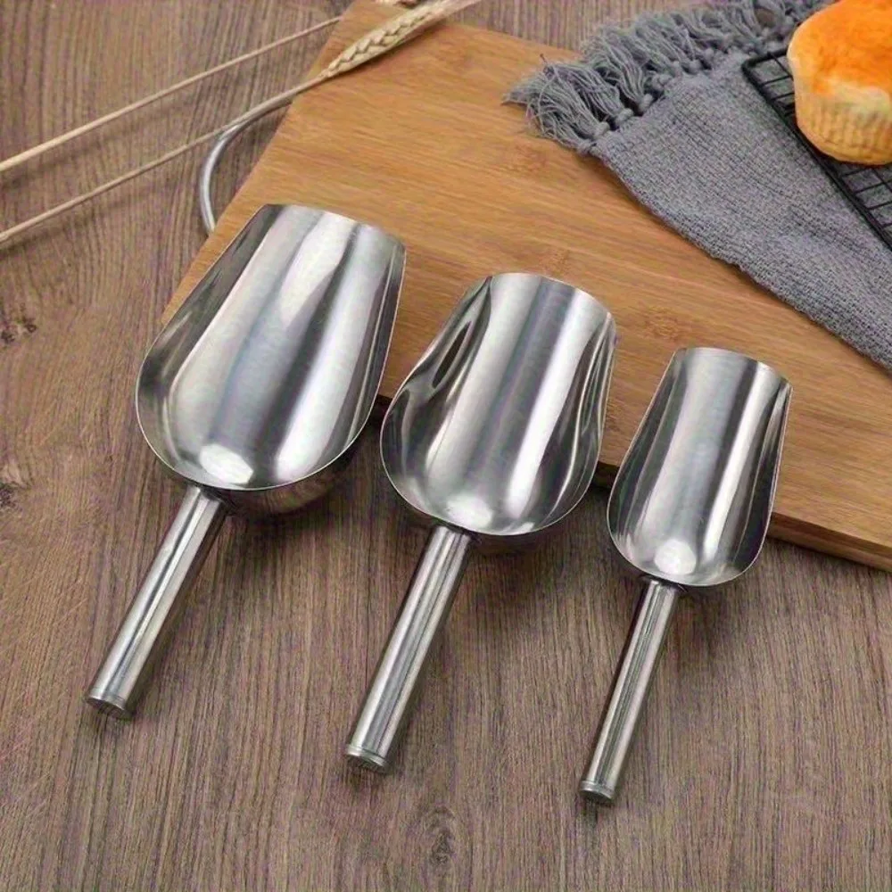2pcs Heavy-Duty Stainless Steel Ice Scoop Food Flour Pet Candy Scooper Bar Home Kitchen Accessories Supplies Tools view 4