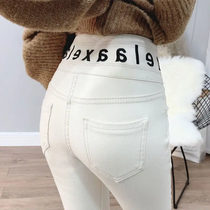 

Новые джинсы Kpop, женские джинсы с высокой талией, осень-зима 2025 года, верхняя одежда с вышивкой, тонкие узкие мужские джинсы, брюки, брюки