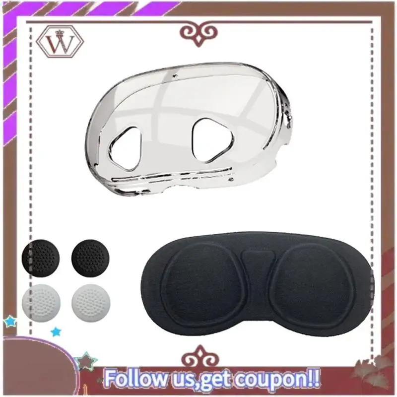 ABBG-For Meta Quest 3S Clear Protective Case+Lens Cover+Joystick Cap TPU Protector Dustproof Cover Set For Meta Quest 3S