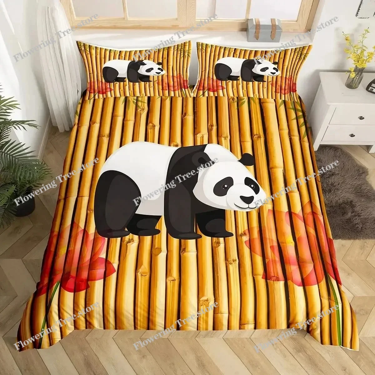 

Bamboo Duvet Cover Set Bamboo Branches Bedding Set Tree Print Comforter Cover Luxury Retro Floral Style Quilt Cover Queen Size