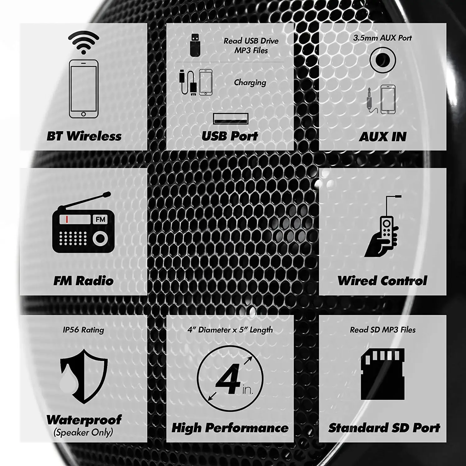 Aileap 1000W Motorcycle Audio 4CH Amplifier Boat Speakers System, Support Bluetooth, USB, AUX, FM Radio, SD Card, Wired Control image 3