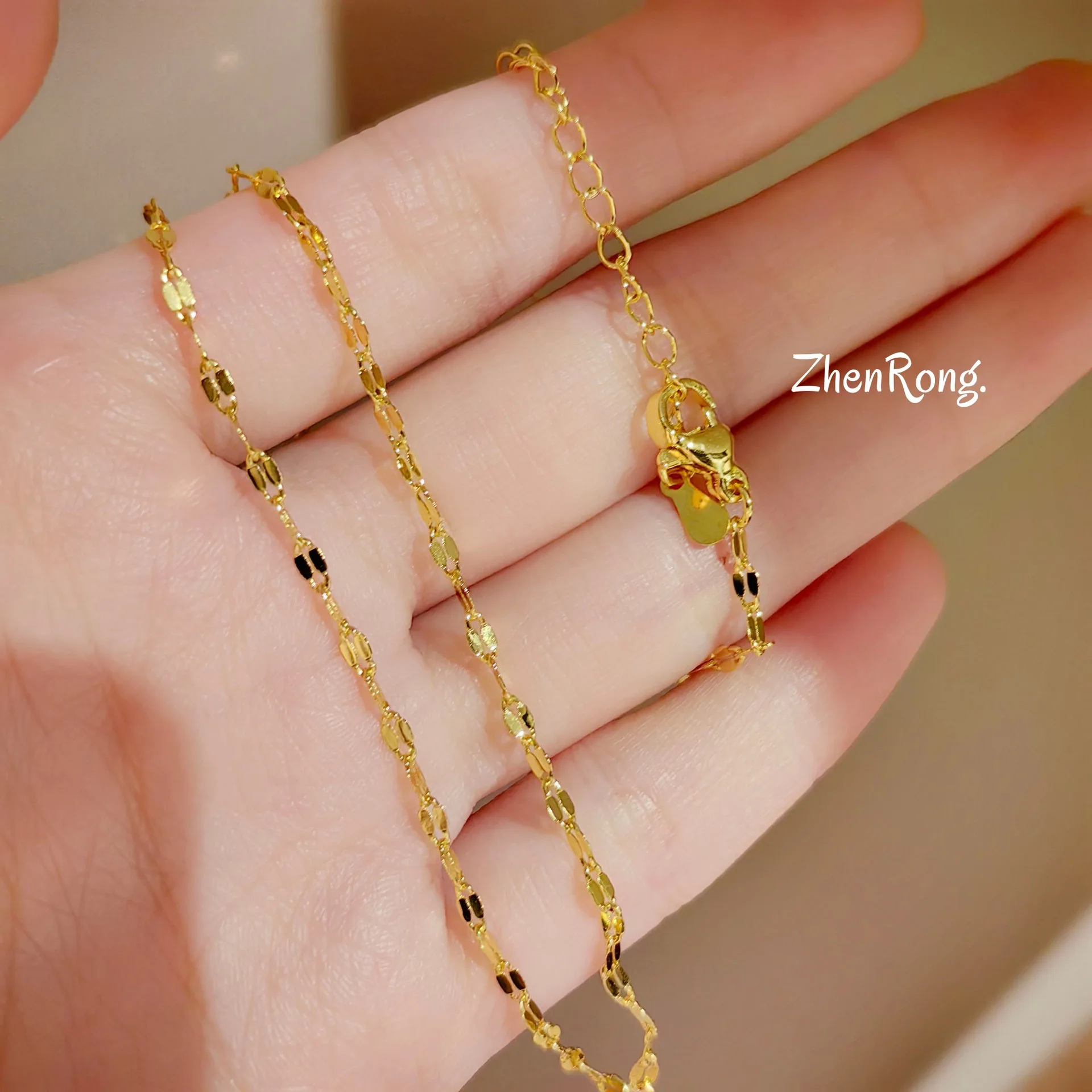S925 Sterling Silver Necklace Stylish Simple Plain Chain Versatile Sequin Necklace Sparkling Collarbone Chain Women