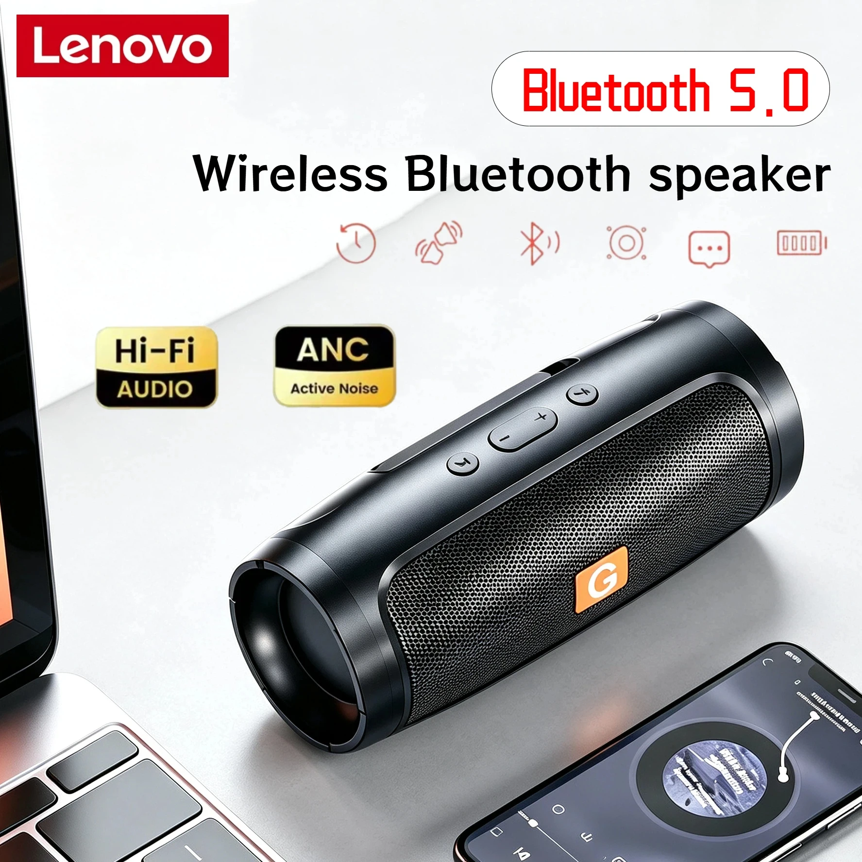 Caixas de Som Bluetooth 5.4 Lenovo, Portáteis, com TF, USB, FM, Reprodução Estéreo, Transmissão de Voz, Subwoofer, Caixa de Som Sem Fio 2026