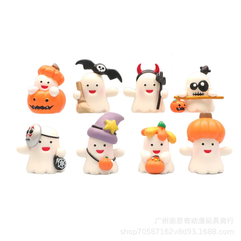 Leuke Witte Spook Halloween Thema Serie Spook Actiefiguren Micro-landschap Speelgoedmodellen Desktop Miniatuur Ornament Accessoires
