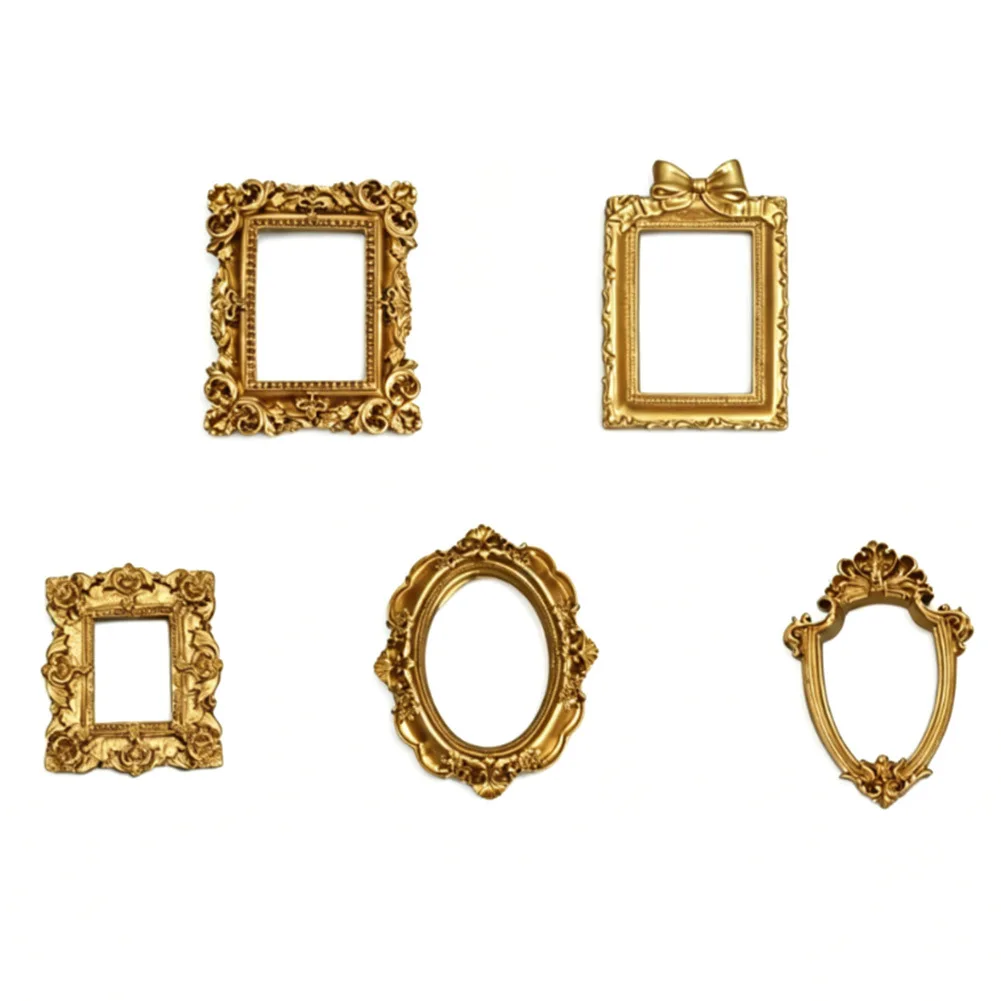 Pocket-Sized Vintage Gold Picture Frames 10-Pack 5 Assorted Designs Resin Frames for Modern or Retro For Decor