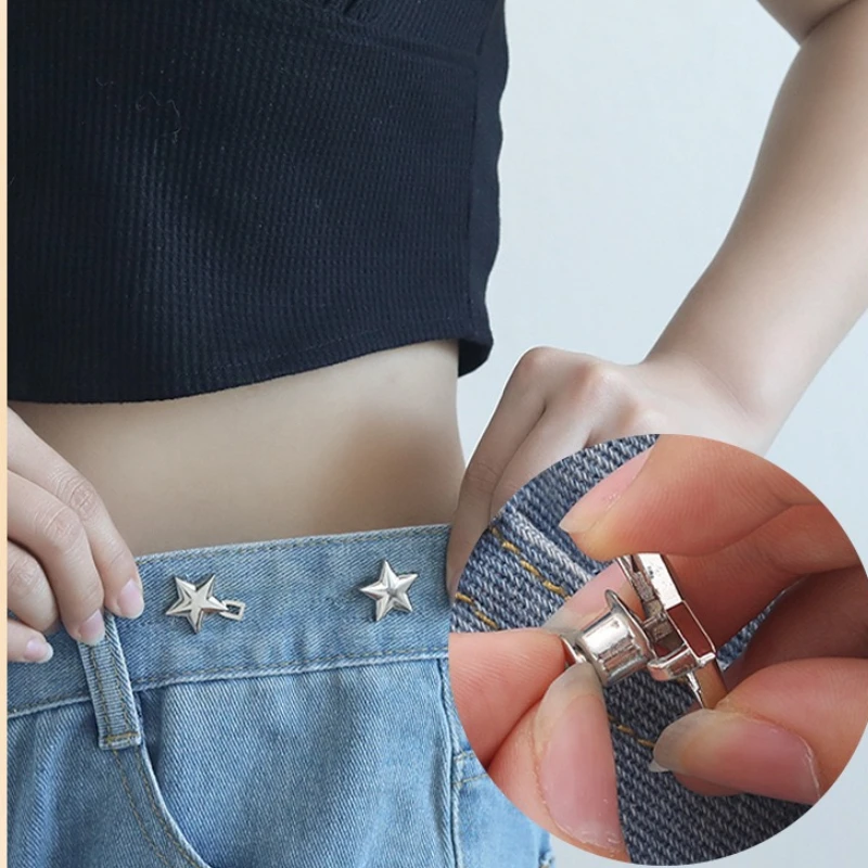 1 Pair Jeans Button Adjustable Clips for Pant Skirts Waist Tightener Buckle Snap Button Adjuster Pants Pin Retractable Button