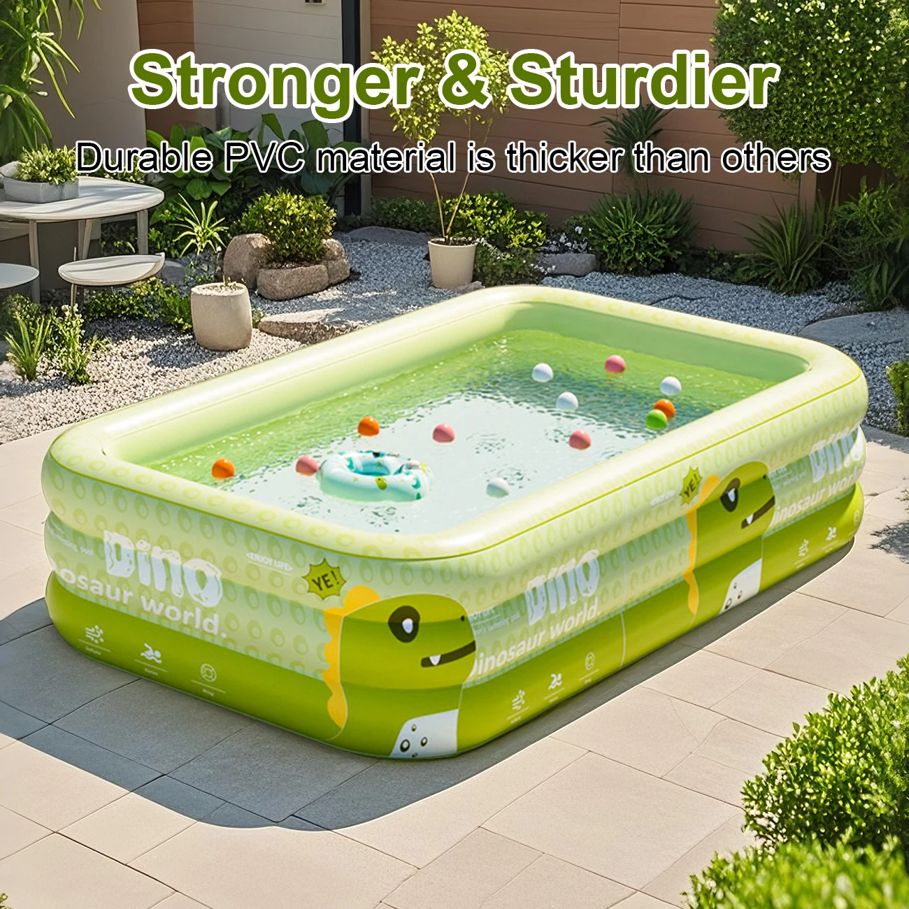 1PC 대형 풍선 수영장, 밝은 색상의 가족 수영장, 가정 및 야외 놀이에 이상적, 바다 공 10개와 함께 제공