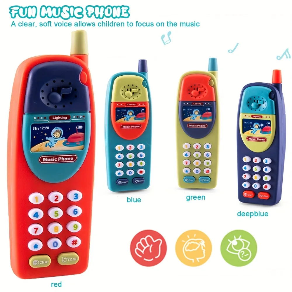 Quebra-cabeça de educação infantil, divertido, multifuncional, simulação de história de música, telefone celular com efeitos sonoros e de luz para presentes infantis