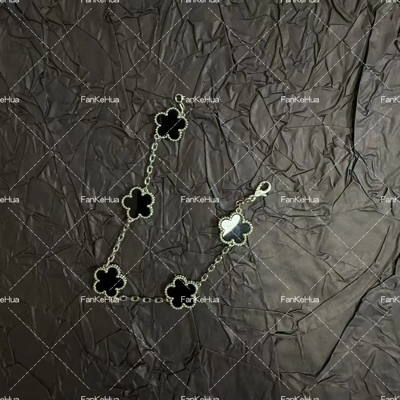 مزاجه 2025 جديد خمسة زهرة العقيق الأسود 18 كيلو الكهربائي رائعة المرأة سوار الفولاذ المقاوم للصدأ هدية المرأة