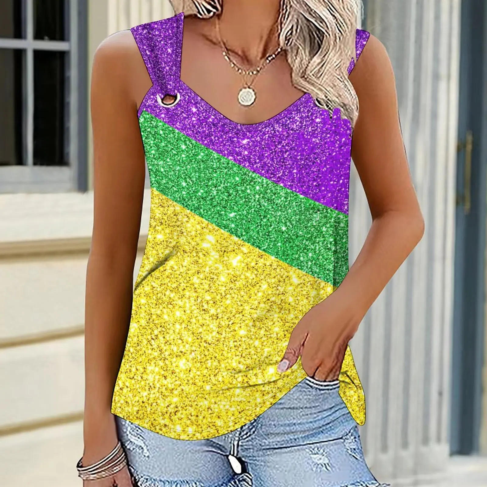 Summer Elegant T-shirt Ladies Round Neck Vest Women's Printed Top Spring Daily Wear Fashion Casual Sleeveless Clothes