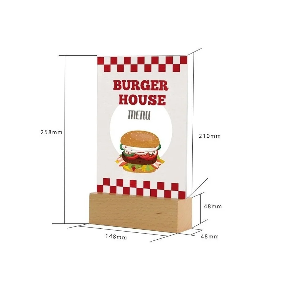 Acrylic Wooden Paper Menu Label Holder Table Desk Sign Label Price Tag Card Display Stand Poster Photo Frame A5 Thick Wood Base