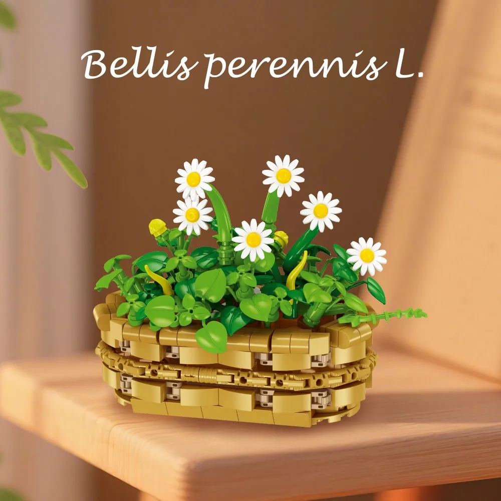 375PCS Daisy Plant Building Blocks - Mini Bonsai Pot Decor for Desk, No Water Needed Creative Gift for Adults & Teens