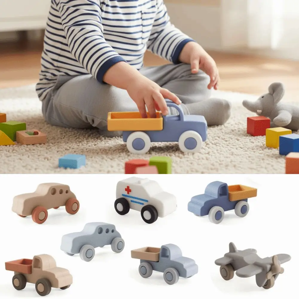 Anneau de dentition en Silicone pour bébé, Coordination œil-main, sans BPA, dessin animé, voiture de qualité alimentaire, voiture pour nouveau-né