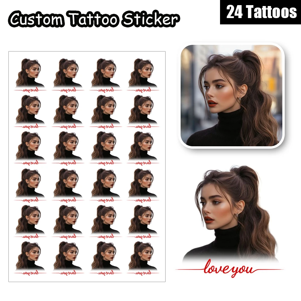 

24 Designs Love You Simple Font Couple Holiday Gift Custom Temporary Tattoo Customized Personalized Photo Face Tattoo Pet Couple