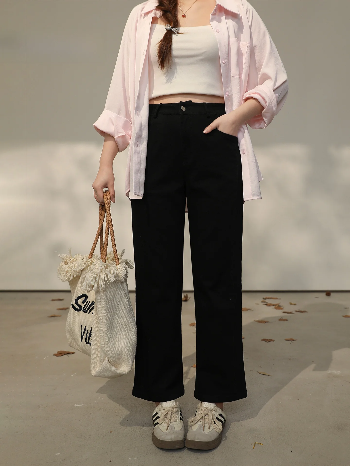 

High Waist Stretchy Denim Capri Pants for plus Size Women Spring Slimming Straight Leg Jeans Korean Sle Cotton Polyester Blend