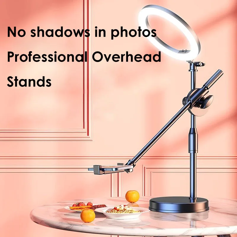 

Phone Overhead Camera Stand Food Painting Shooting Live Stand Retractable Dual-camera Desktop Cell Phone Stand with Fill Light