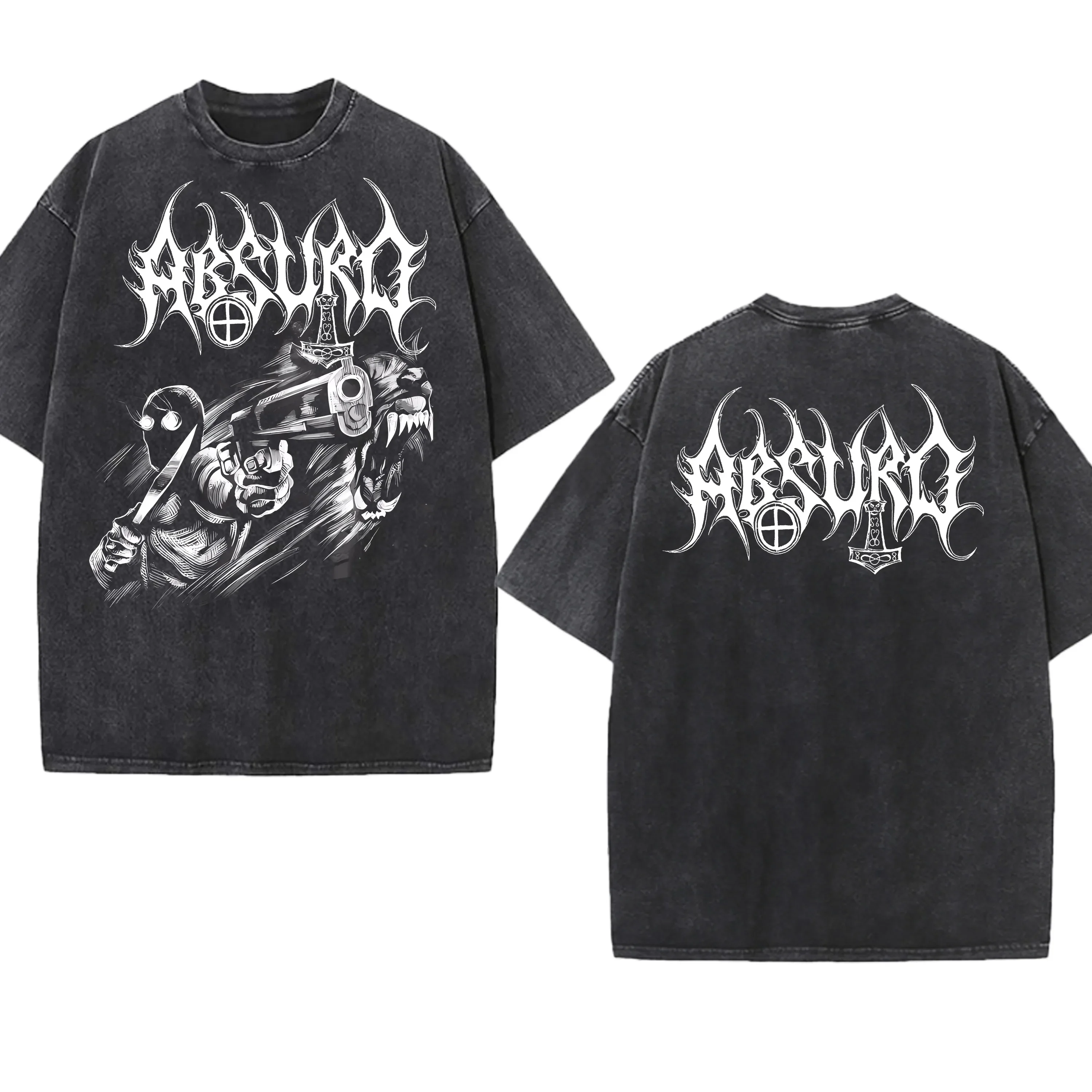 Black Metal Band Absurd Washed T-Shirt  Gothic Gift Mens Clothing Graphic Vintage Hip Hop T-shirt Streetwear Tees Short Sleeve