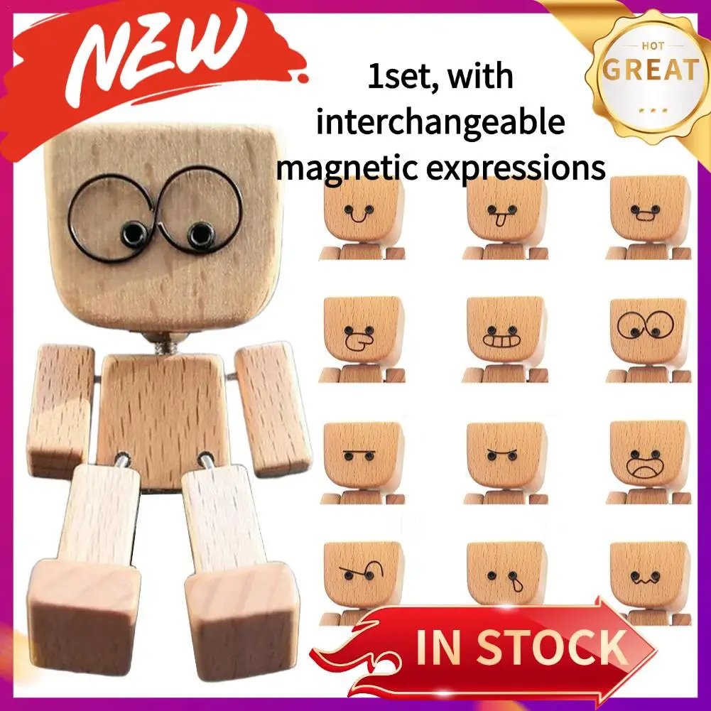 

1set Shaking Wooden Man Figurine With Strong Magnetic Base Cute Car Interior Wood Ornaments Funny Wood Desktop Decor