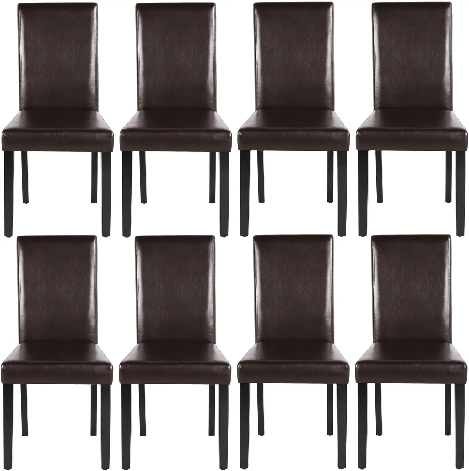 Dining Chairs Side PU Cushion Chairs with Waterproof Surface and Wood Legs for Kitchen Restaurant and Living Room, Set of 8, Dar