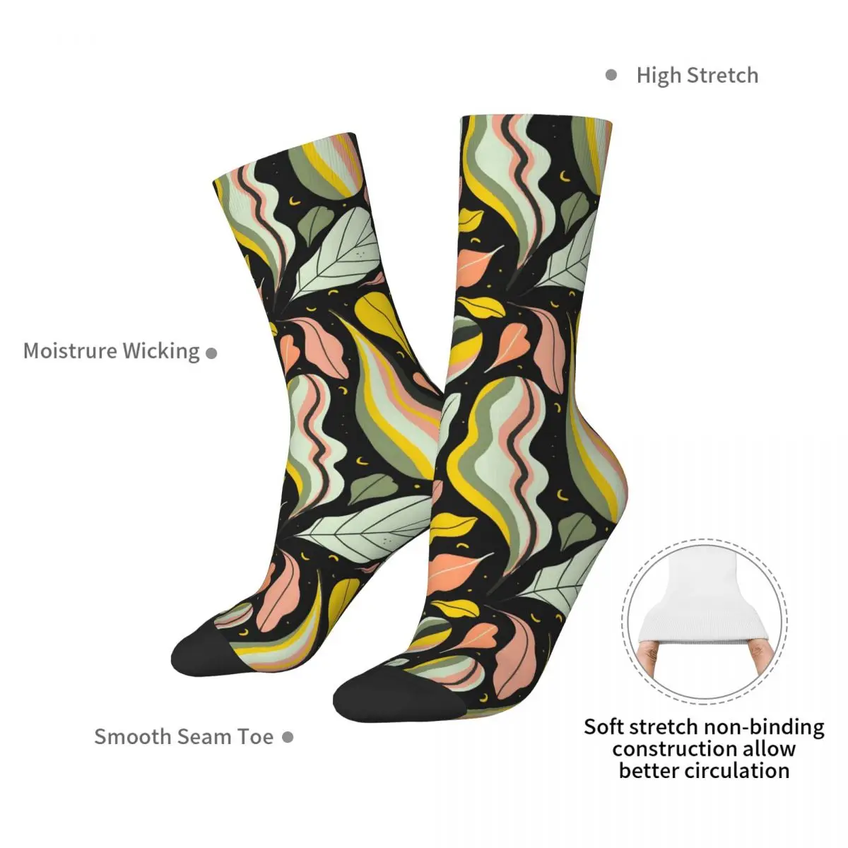 Organic Floral Flat Pattern Socks Harajuku Sweat Absorbing Stockings All Season Long Socks for Man's Woman's Birthday Present