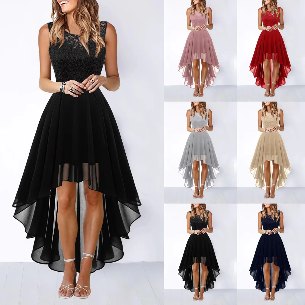 

Fashion High Low Lace Dresses Solid Ruffles Wedding Evening Dress Exquisite High Quality Prom Party Gowns for Women Customized